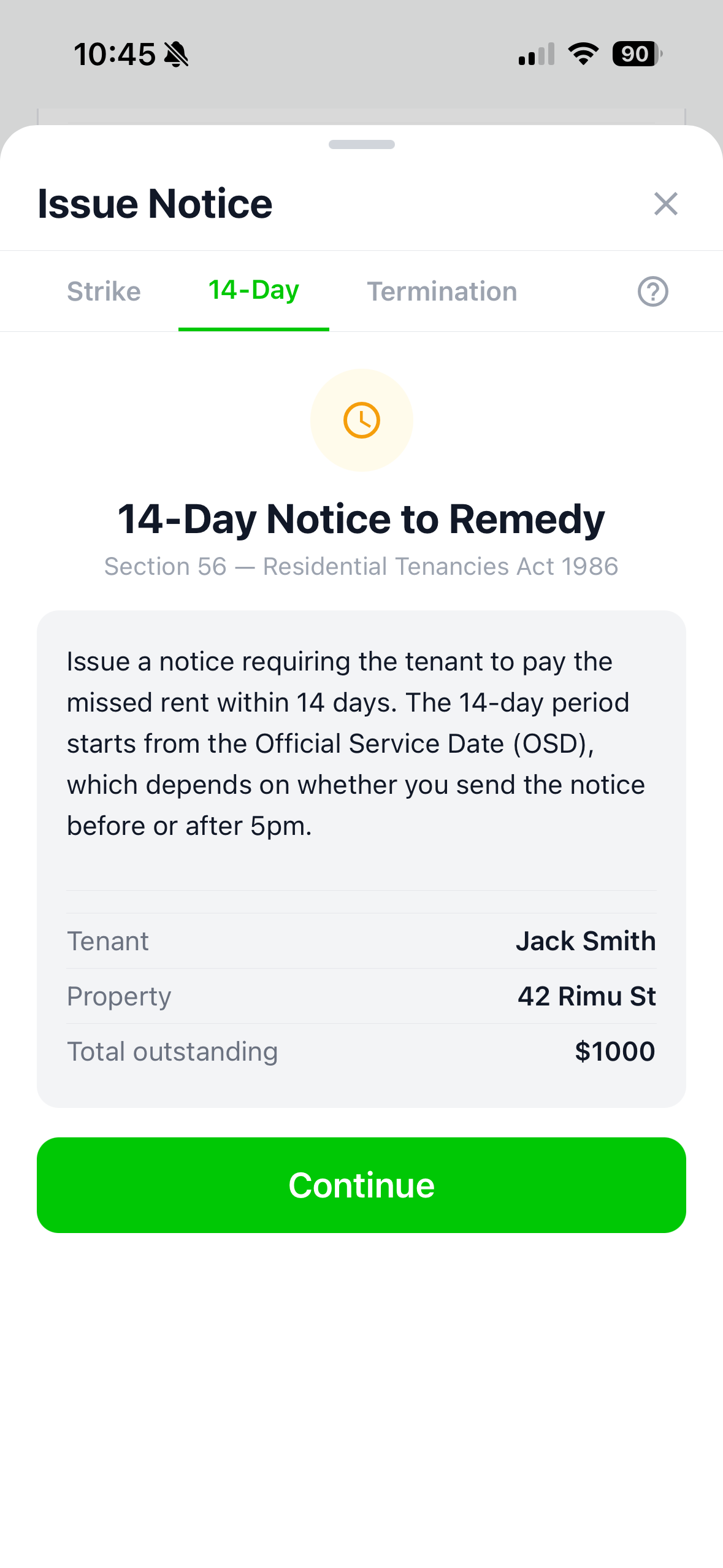 Arrears notices — 14-day notice